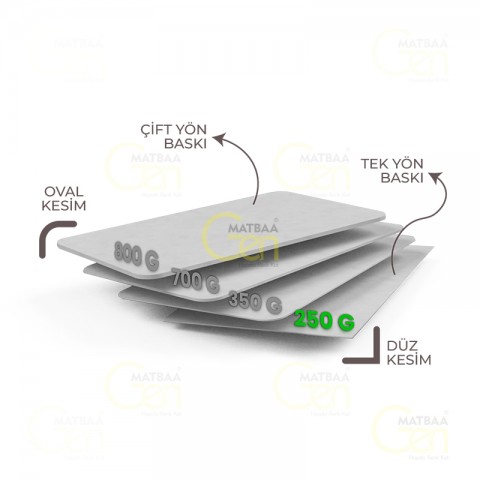 KARTVİZİT 700 GR. KUŞE OVAL KESİM LAK SIVAMA KARTVİZİT